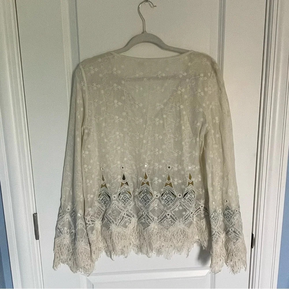 Elie Tahari Imelda Long-Sleeve Embroidered Blouse Natural - 18481 - Picture 8 of 10